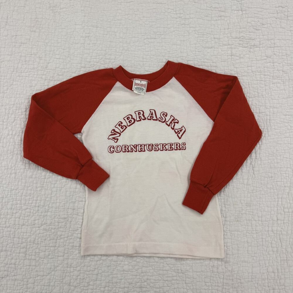 Vintage Kids Nebraska Huskers Football T-Shirt Single Stitch Jersey Style USA